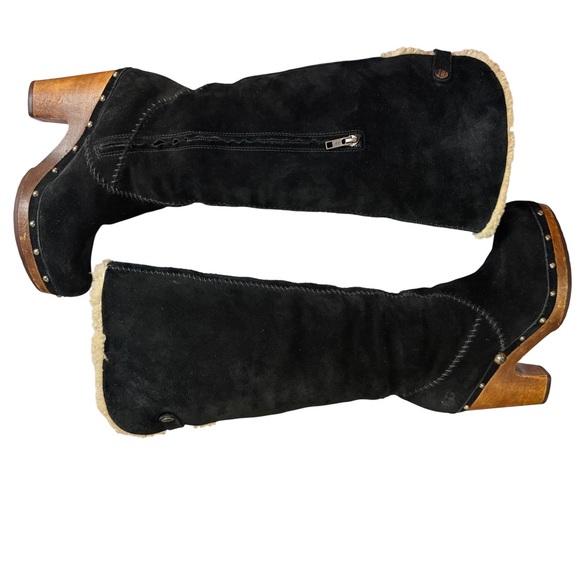 UGG Women’s Black Suede Shearling Lined Heeled Knee High Boots Size 8 - Picture 2 of 13